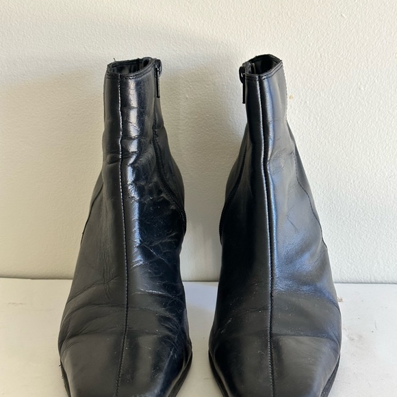 Vintage Y2k black leather ancle boots square toe Peter nygard shoes - Picture 5 of 8